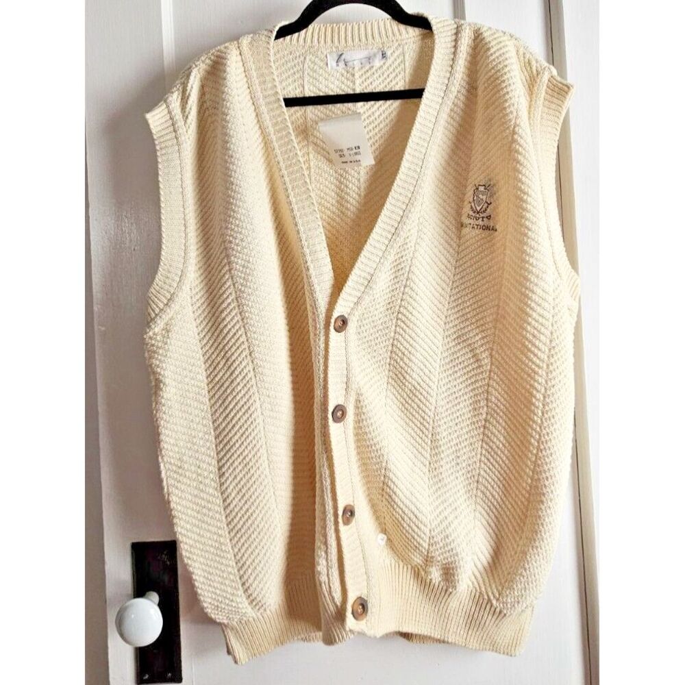 NWT HALEY made in‎ USA scioto invitational ivory knit cardigan vest Sz XL